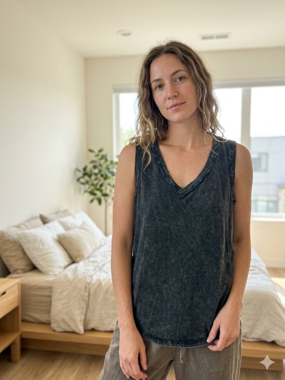 NWOT Zenana Outfitters Washed Black V-Neck Tank